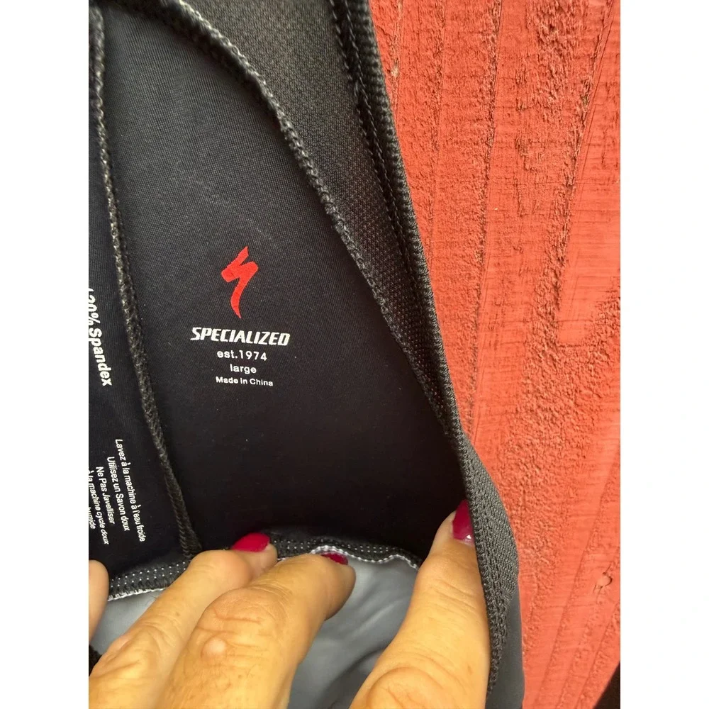 Specialized SBCU Men's Large Cycling Bib Shorts Black Red Padded 80/20 Spandex